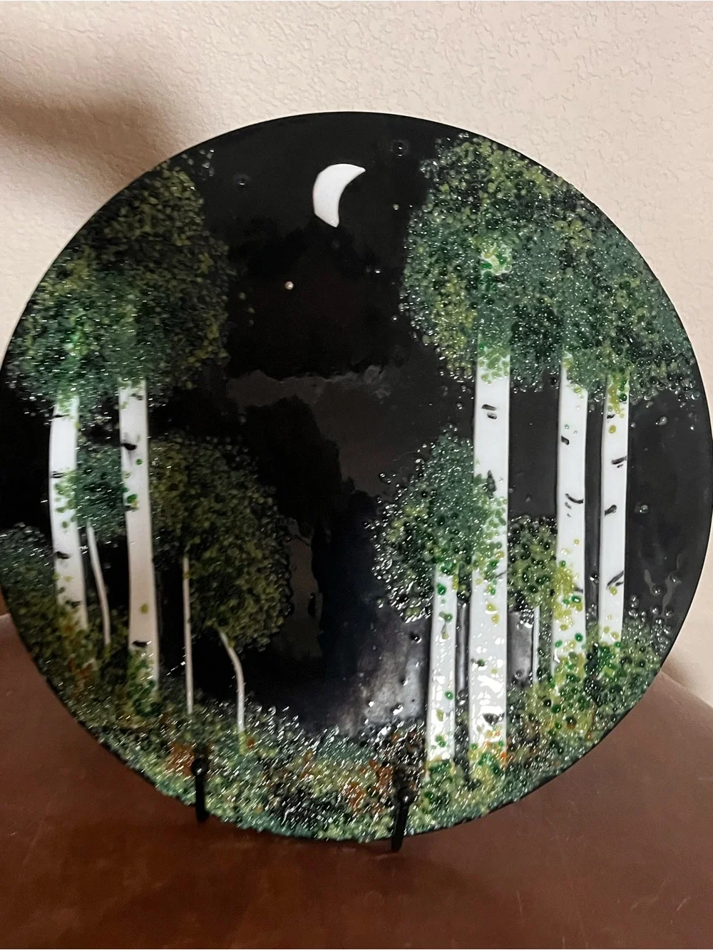 Handcrafted Infused Glass Forest Art Plate Glass 11” D